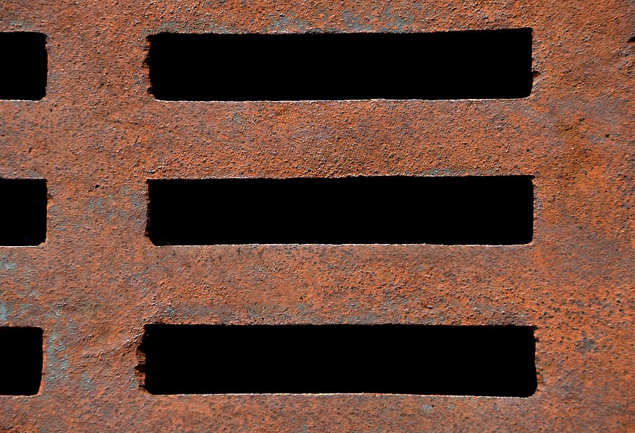 close-up photo, brown, metal drainage, stainless, rust texture, background, graphic, grid, grating, metal