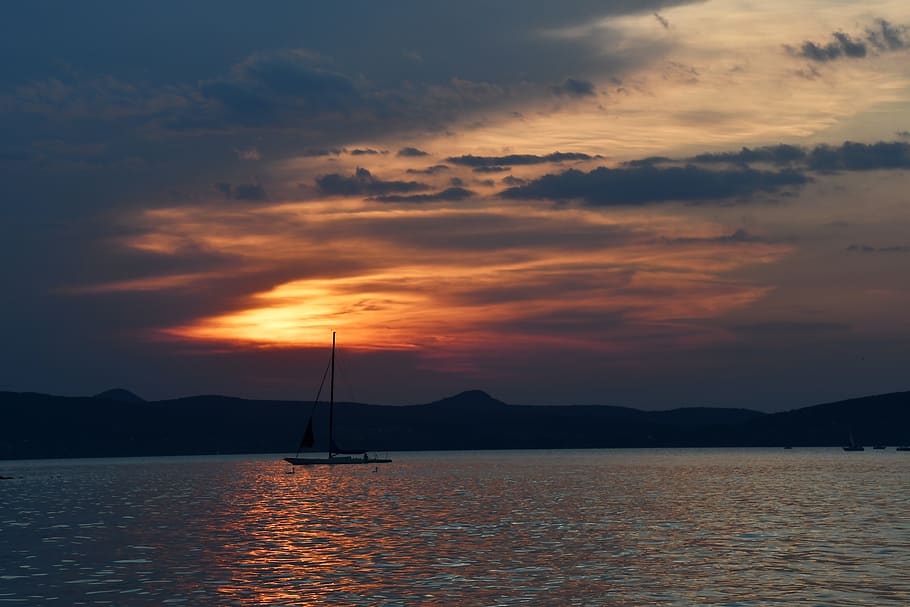sunset, in the evening, rest, sailing, lake balaton, hungary, color, colors, water, lake