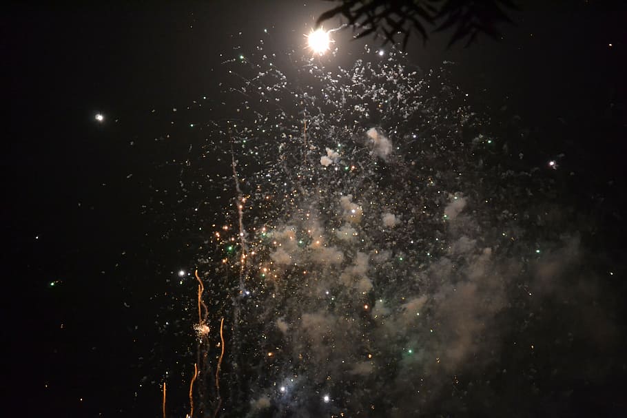 kembang api, tahun baru cina, perayaan, warna-warni, cahaya, malam, diterangi, langit, bintang - ruang, ruang