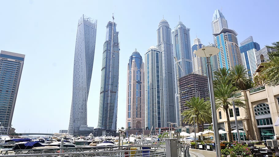 Marina, Dubai, Edifício, arranha-céu, arquitetura, Emirados Árabes Unidos, horizonte urbano, cena urbana, estrutura construída, paisagem urbana