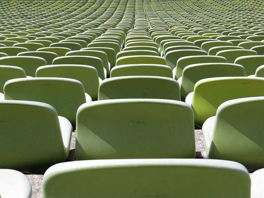 estadio, bancos, secuencia, munich, olympiastadion, alemania, verde, asiento, en fila, silla
