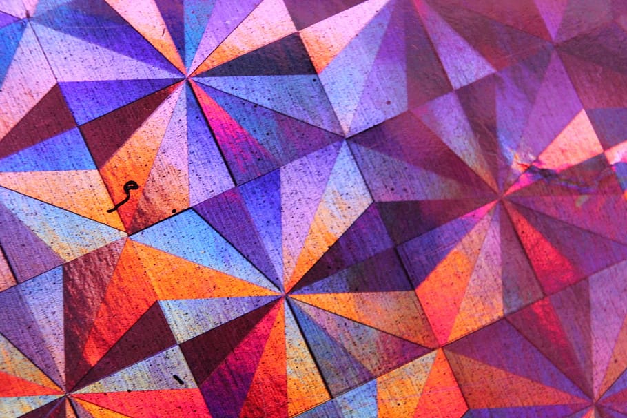 ungu, oranye, biru, abstrak, lukisan, warna-warni, latar belakang, kotak, segitiga, geometris