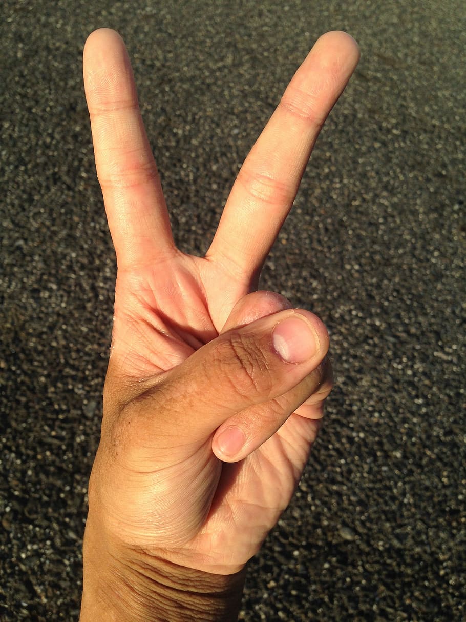 pessoa, paz, gesto com a mão, palma, mão, dedo, unha, jovem, japonês, pessoas