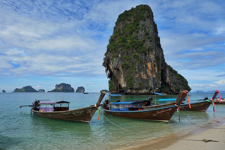 coast of thailand, Coast, Thailand, nature, nautical Vessel, sea, beach, krabi, andaman Sea, asia