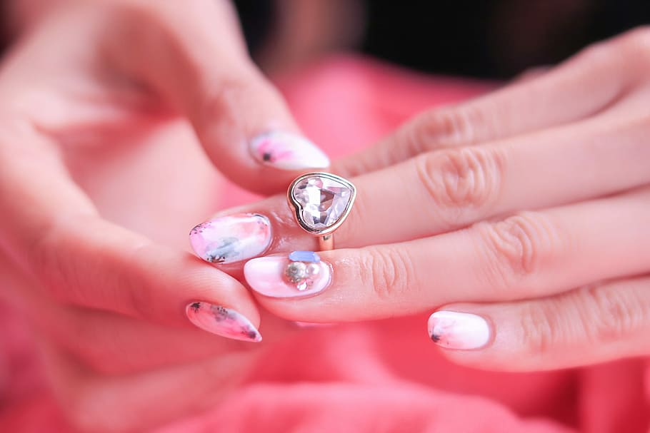 woman, pink, nail artworks manicure, artworks, manicure, jewelry, ring, human Hand, women, close-up