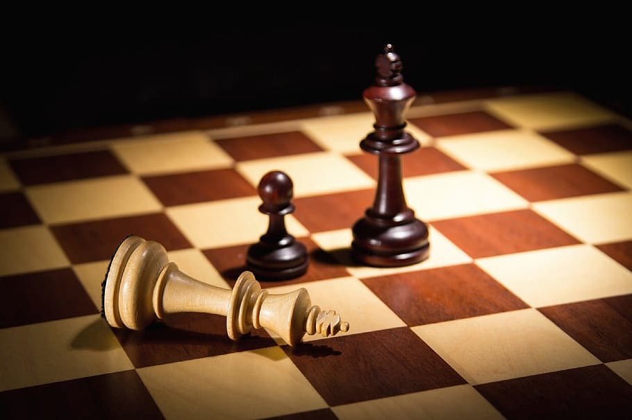 brown, chess pawn, chess board, chess, king, mat, pawn, checkerboard, leisure games, board game