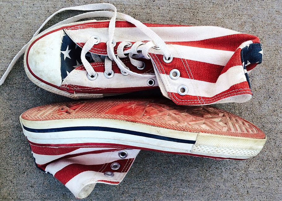 converse, chucks, sneakers, stars and stripes, footwear, aged, shoe, canvas shoe, shoelace, pair