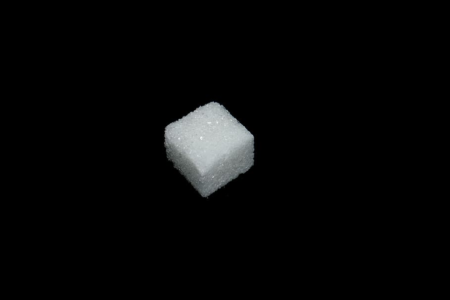 sugar block, black, surface, sugar, sugar lumps, piece, black and white, studio shot, copy space, black background