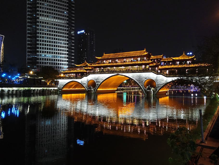 covered, bridge, Chengdu, Anshun, Covered Bridge, anshun covered bridge, nine eye bridge, reflection, architecture, building exterior