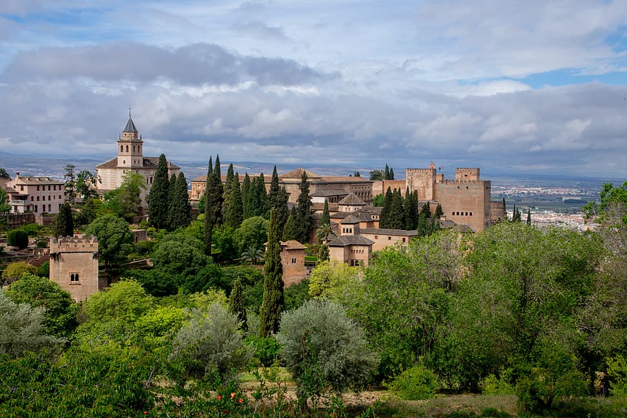 landscape photography, brown, castle, alhambra, granada, the alhambra, monument, architecture, andalusia, arabesque