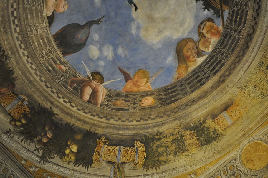 mantova, oculus, palazzo ducale, child, putto, decorative, putti, garden, angel, ornament