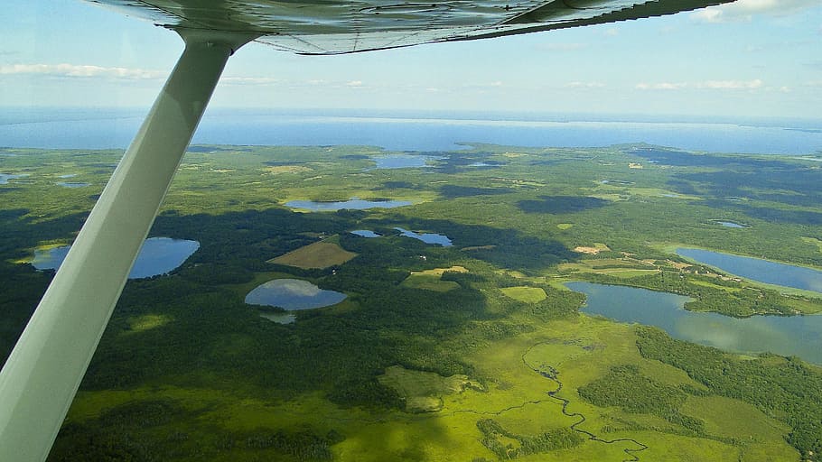 aéreo, fotografía, agua, paisaje, volador, toma aérea, Minnesota, Lake Mille Lacs, vuelo, 4000 pies