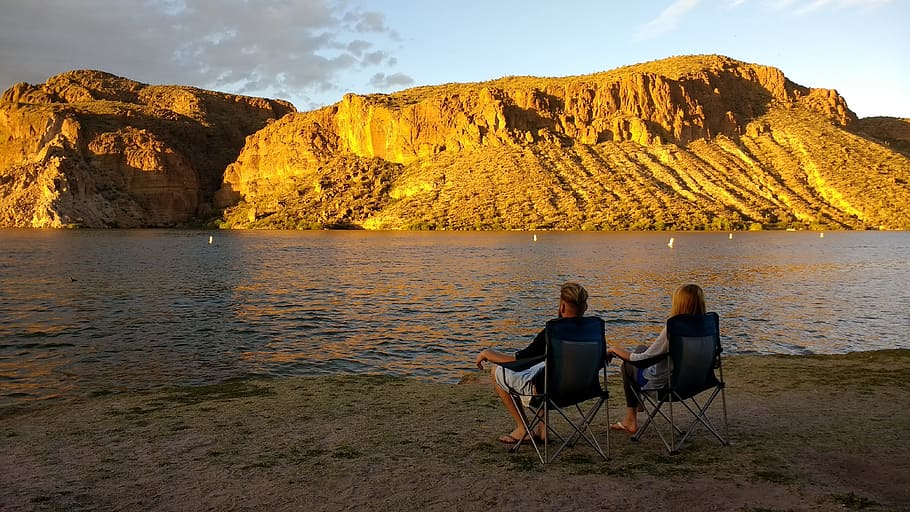Arizona, Canyon Lake, Pareja, lago, relajarse, relajación, vacaciones, pacífico, matrimonio, naturaleza