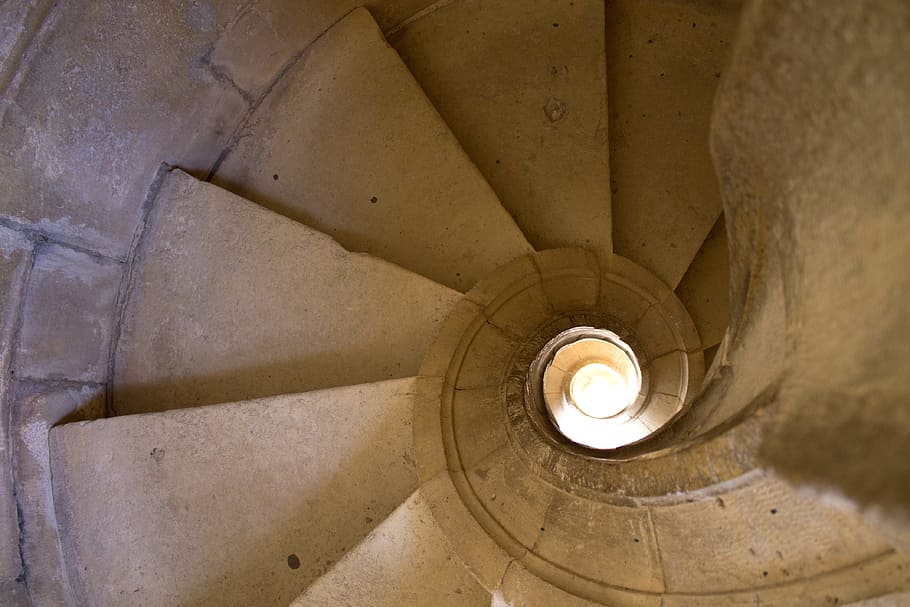 aerial, view, spiral staircase, Stair, Medieval, Spiral, Old, architecture, stone, historic