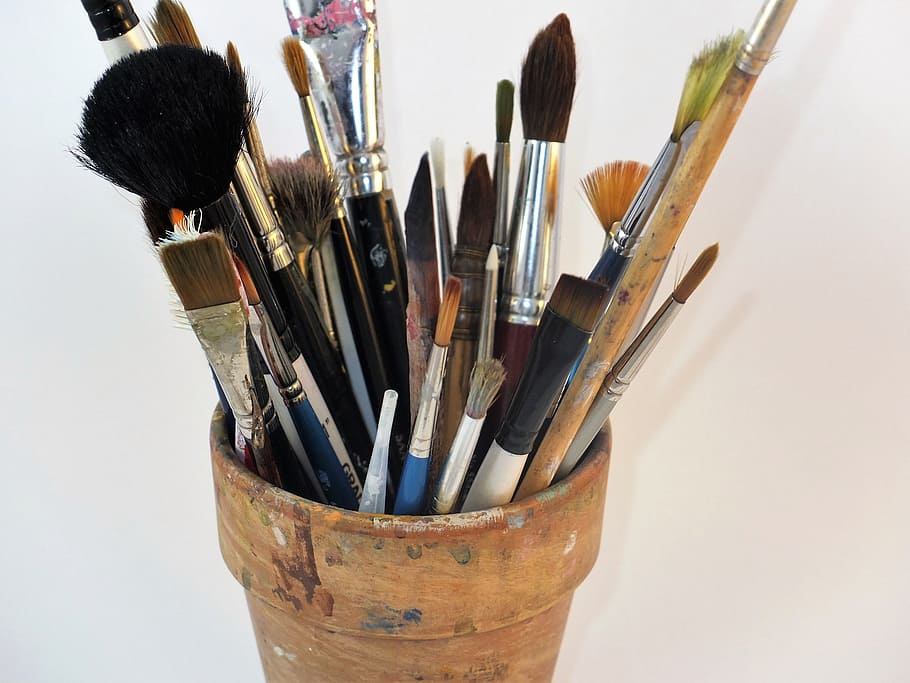 Artist, Brushes, Brush Pot, artist's brushes, color, brush, paint, design, tool, equipment