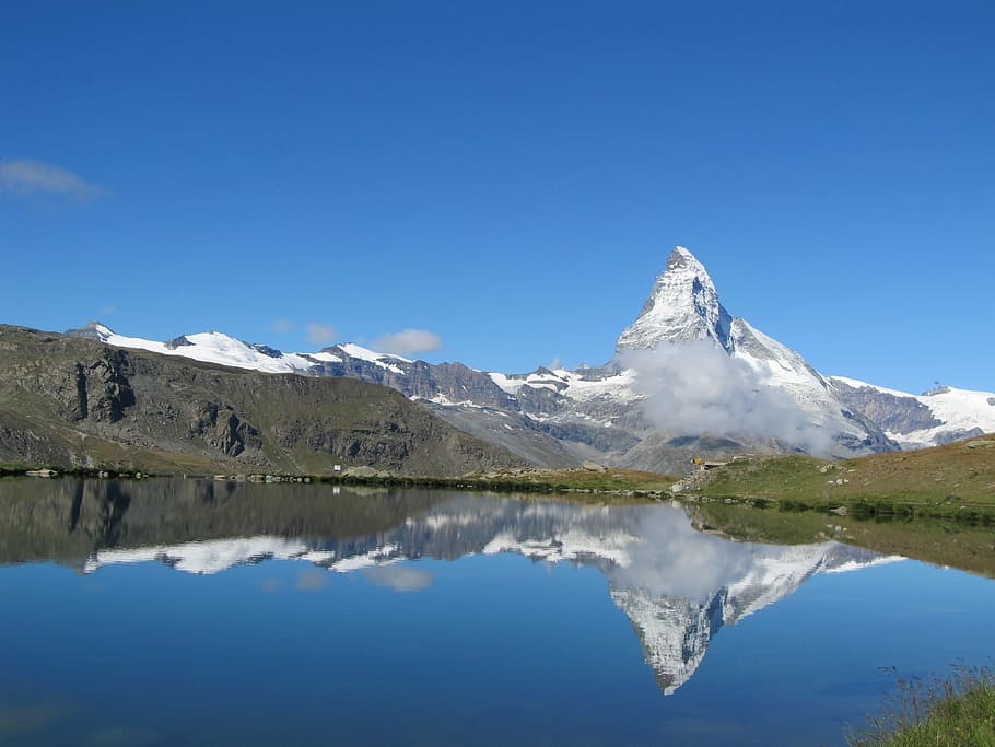 zermatt, espejo del lago, montañas, vista, lago, caminata, alpino, naturaleza, suiza, alpes suizos