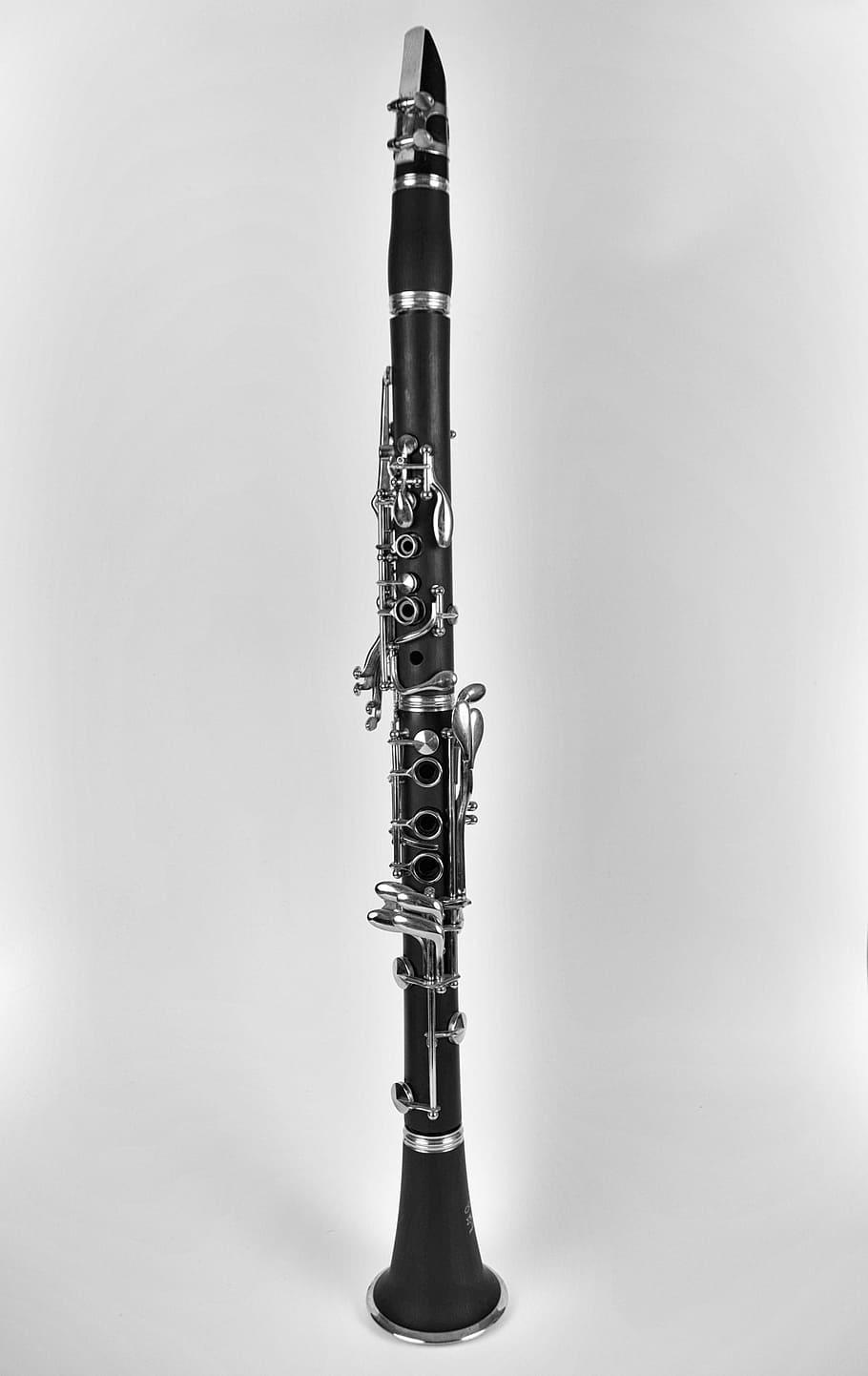 black clarinet, music, clarinet, musical instrument, artist, jazz, concert, black and white, single object, studio shot