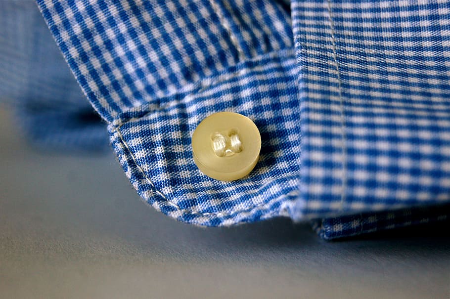 brown, button, blue, white, plaid, textile photo, fabric, sew, seam, diamonds