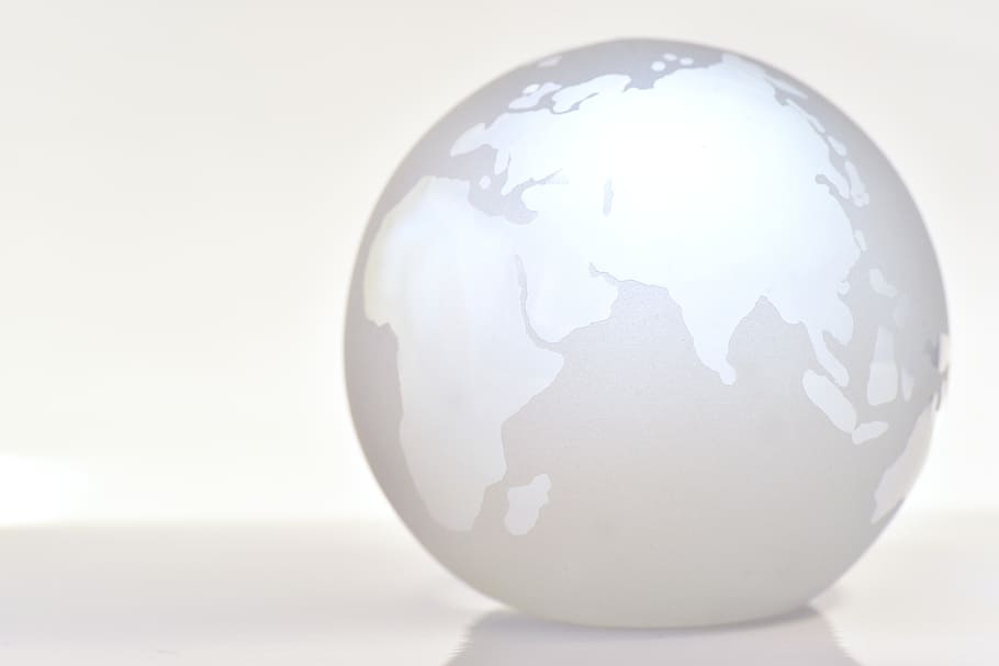 world, earth, globe, background, glass, glass ball, planet, white, continent, map