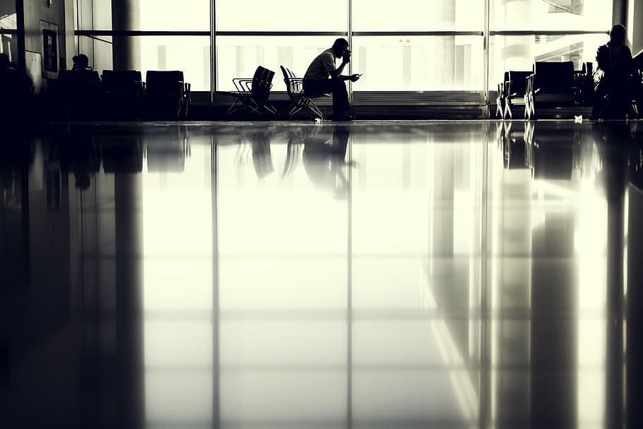 man, sitting, chair, airport, person, silhouette, passengers, terminal, transportation, traveling