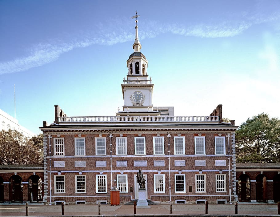 brown, white, concrete, building, independence hall, historic, architecture, philadelphia, pennsylvania, colonial