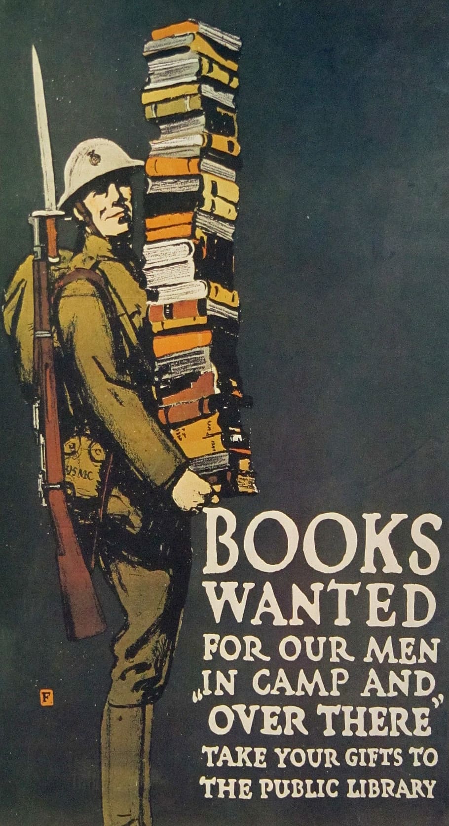 man, carrying, books illustration, text overlay, soldier, books, world war 1, army, drawing, cartoon