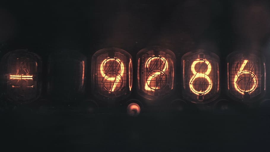 Lampu 9286, tabung nixie, elektronik, voltase, angka, digit, tua, nixie, layar, diterangi