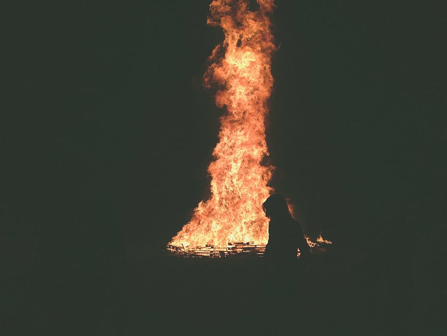 perapian, api, api unggun, gelap, malam, orang, wanita, api - Fenomena Alam, panas - Suhu, pembakaran