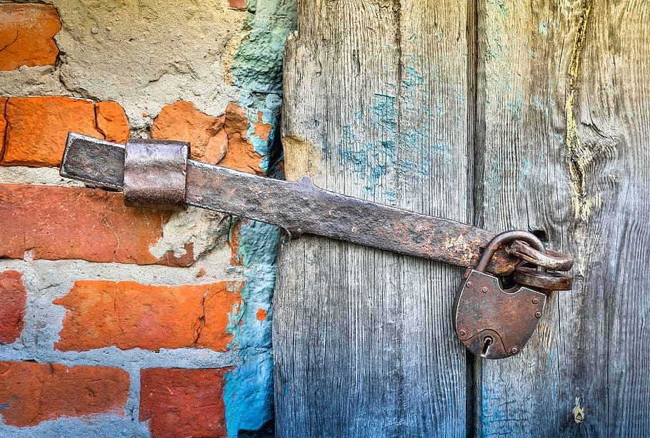 Ancient, close-up, metal, door, lock, entrance, rusty, old, wood - material, weathered