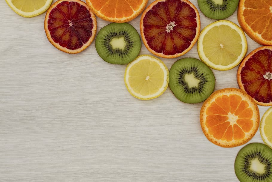 assorted fruit slices, fruit, citrus, food, healthy, background, lemon, juice, grapefruit, kiwi