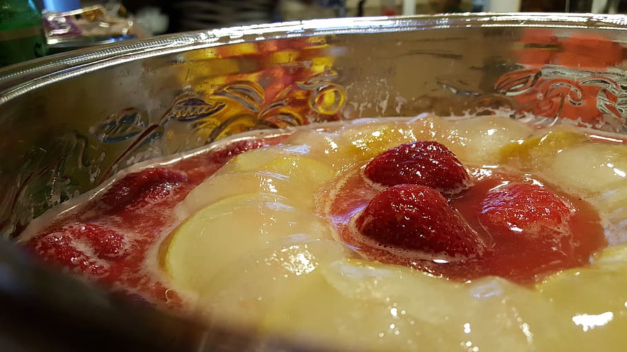 punch, party, strawberry, yellow, red, food, food and drink, freshness, indoors, close-up