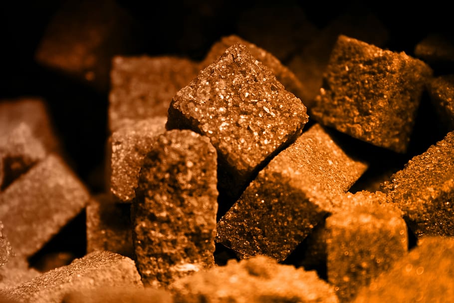砂糖, 茶色, 立方体, 結晶, 成分, 生, 穀物, 食品, 甘い, 杖