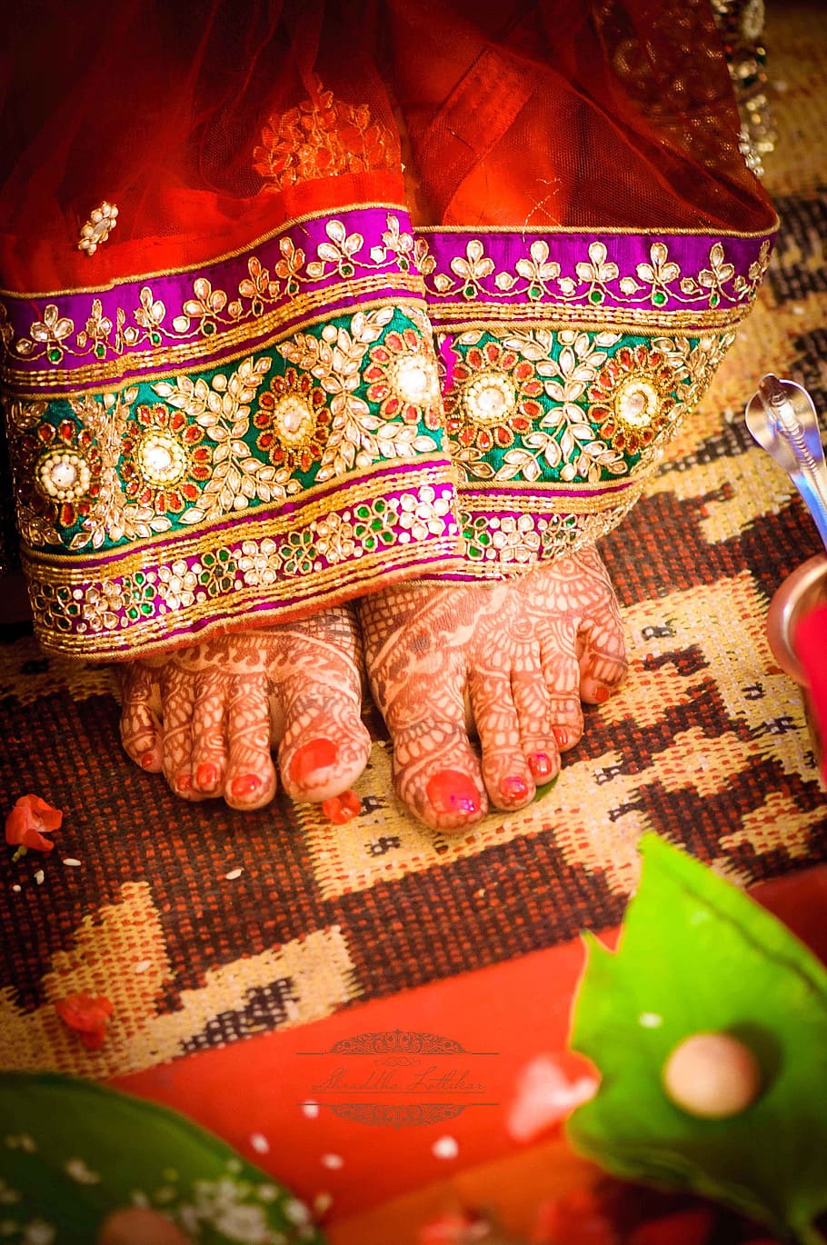 헤나, 문신, 발, 신부, 결혼, maharashtrian, 마라 티어, 결혼식, 힌두교, 의식