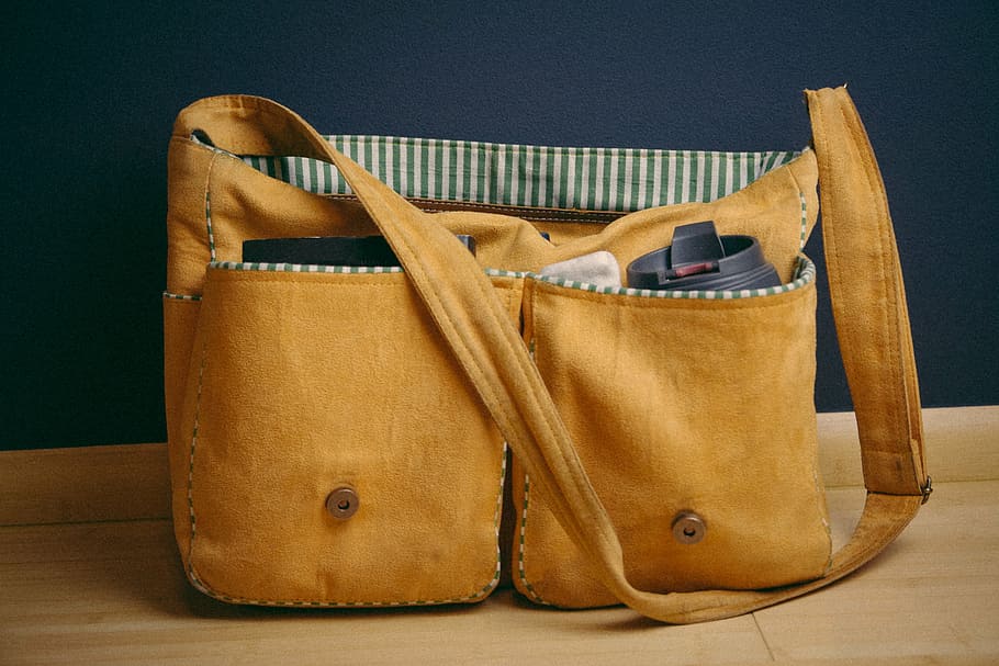 brown, bottle bag, wooden, surface, fabric, shoulder, bag, satchel, fashion, studio shot