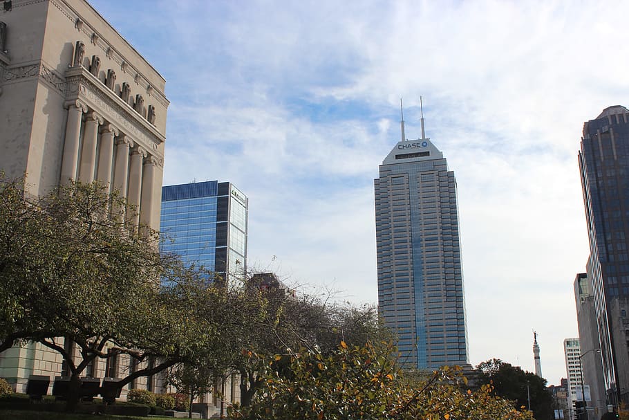 Indianapolis, centro de la ciudad, biblioteca, persecución, torre, fuerza de ventas, círculo Indiana, paisaje urbano, edificio, punto de referencia