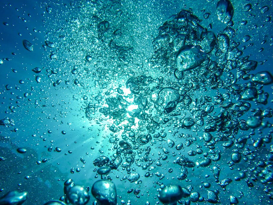 水中, 写真, 泡, 気泡, ダイビング, ​​打撃, 太陽, 海, クロアチア, 水