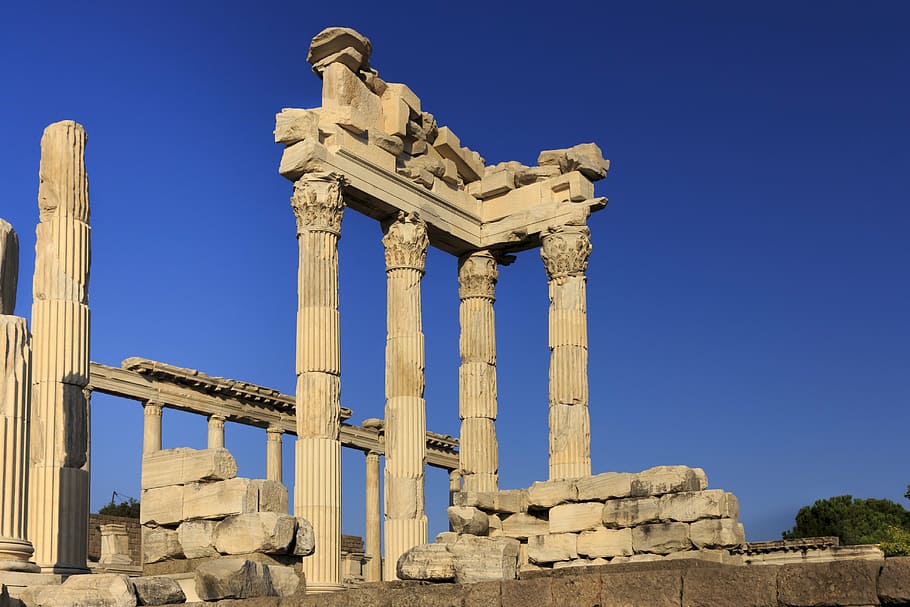 pilar de concreto cinza, acrópole, arqueologia, antigo, grego antigo, lenda, mitologia, civilização, obra-prima, pedra