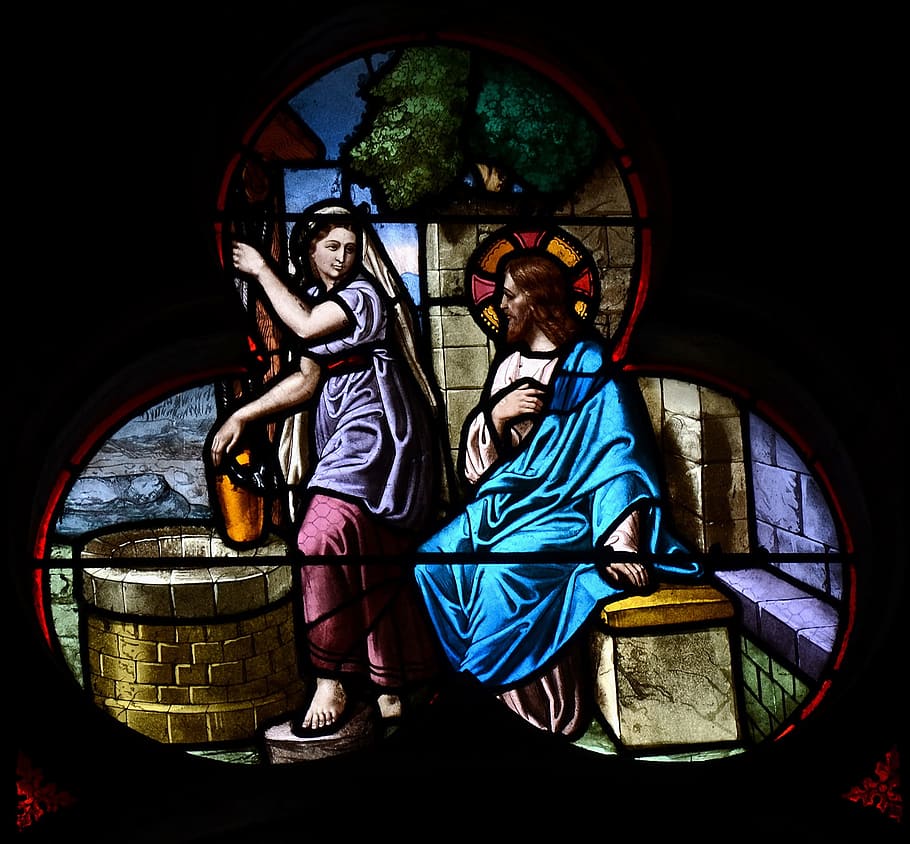 jesus tiffany glass decor, notre, dame, cathedral, architecture, color, france, paris, stained, glass