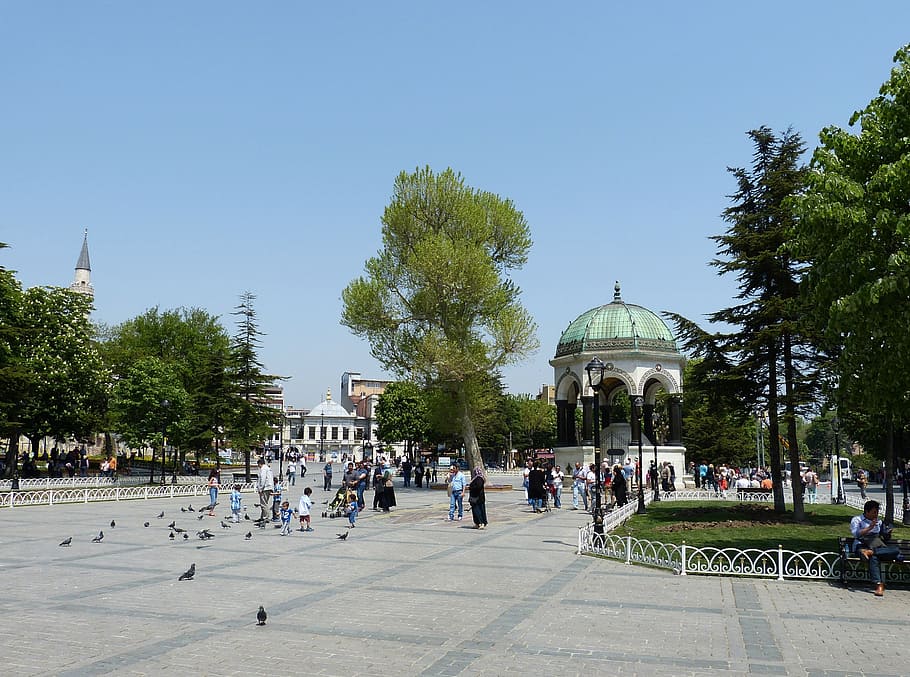 Estambul, Turquía, históricamente, espacio, hippodromplatz, parque, pabellón, fuente alemana, fuente, arquitectura