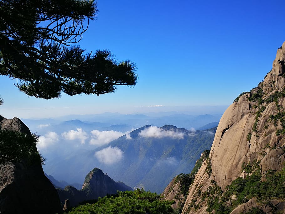 yellow mountain, huangshan, landscape, natural, mountain, china, sky, scenics - nature, beauty in nature, mountain range