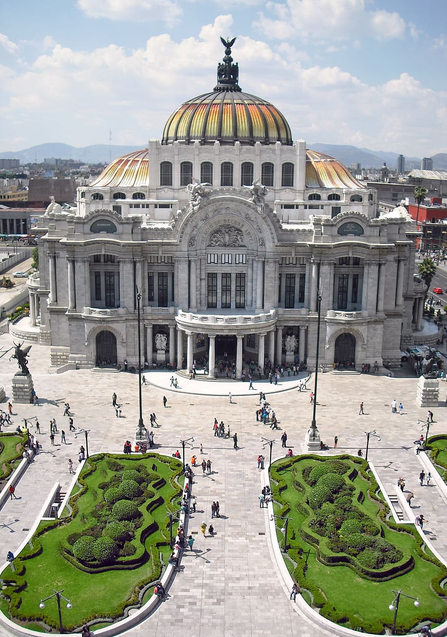 white, concrete, gothic, building, blue, sky, bellas artes, mexico, monument, museum