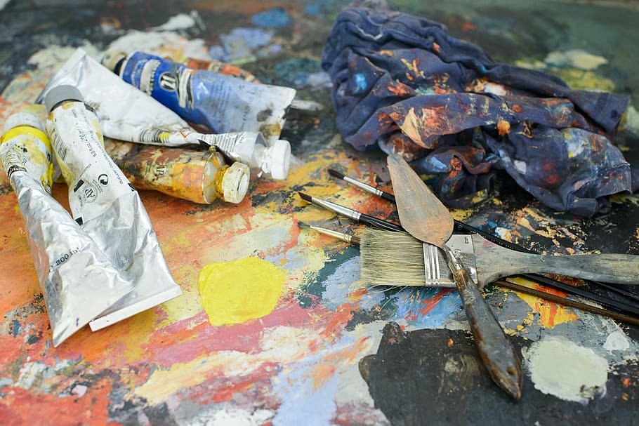 paint brush, tubes, painter, paint, desktop, artist, brush, spatial, work, tool