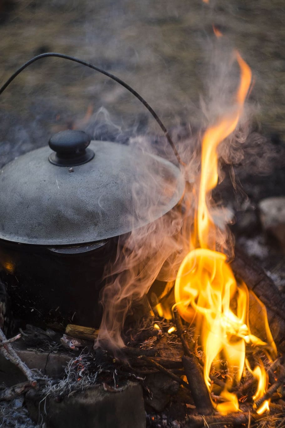cooking pot, fire, flame, koster, fever, bonfire, burns, tourism, coals, summer