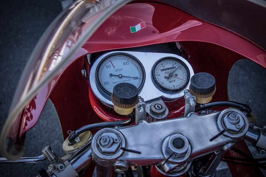 motorcycle, cockpit, ducati, two wheeled vehicle, speedometer, tachometer, classic, kilometer display, close up, speed display