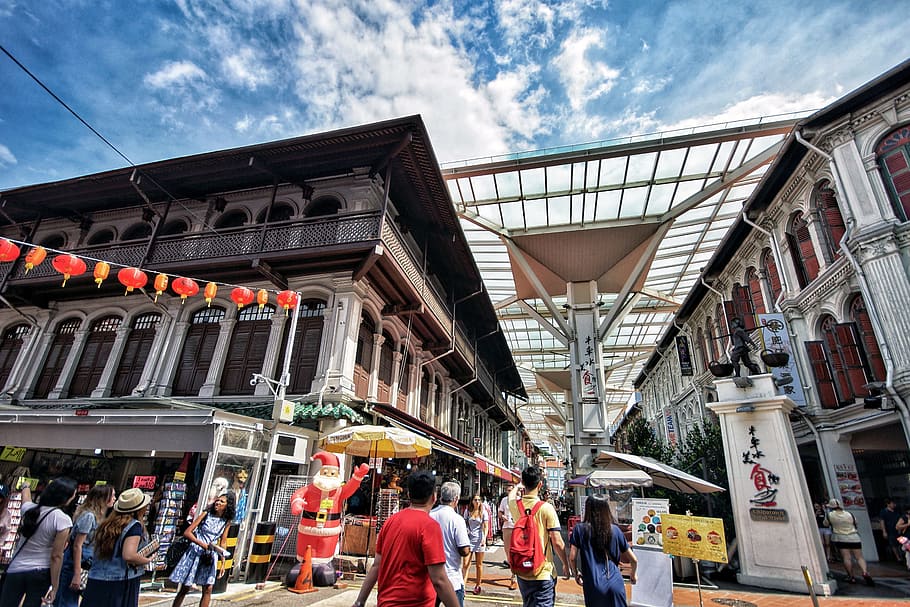singapore, chinatown, tourist attraction, tourist, building, city, housing, blue sky, town, shop