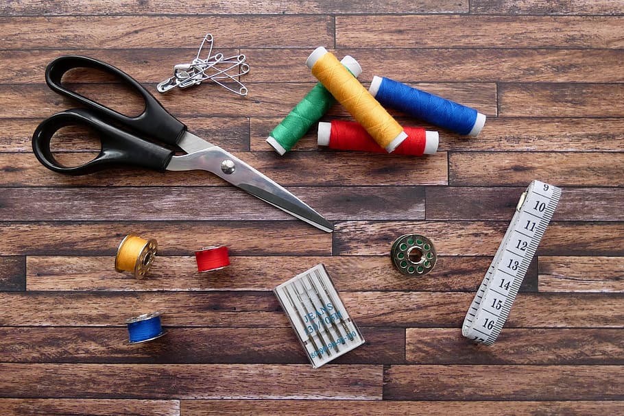 sewing thread, nähspulen, sew, thread, yarn, scissors, hand labor, nähutensilien, haberdashery, schneider