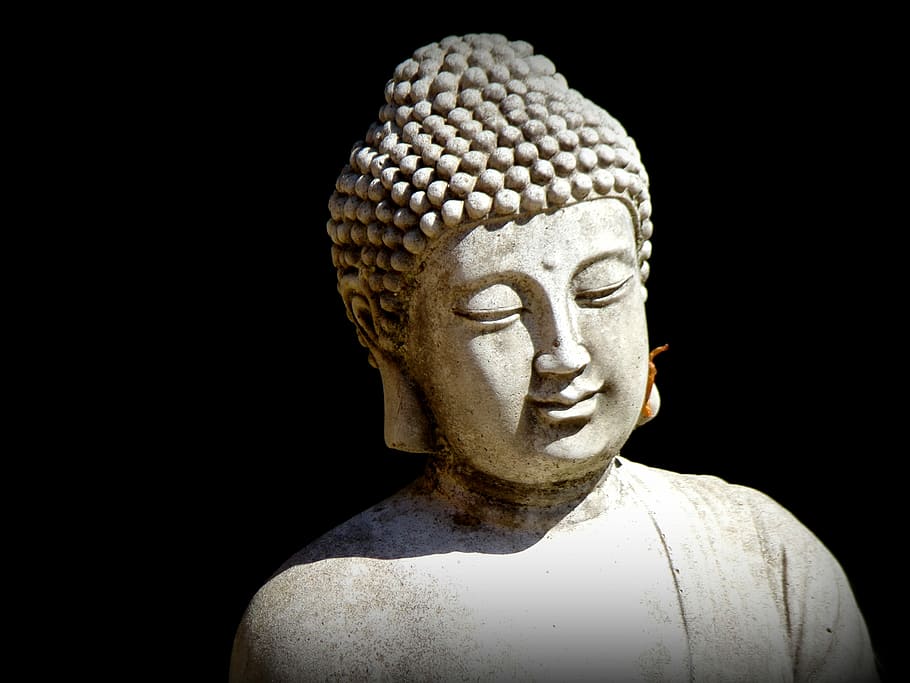 white, concrete, buddha statue, buddha, zen, meditation, statue, face, serenity, relaxation
