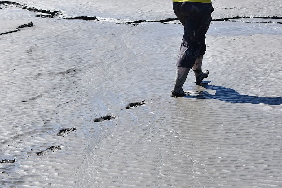 footprints, mud, beach, sand, foot, outdoor, cracks, nature, footprint, low section