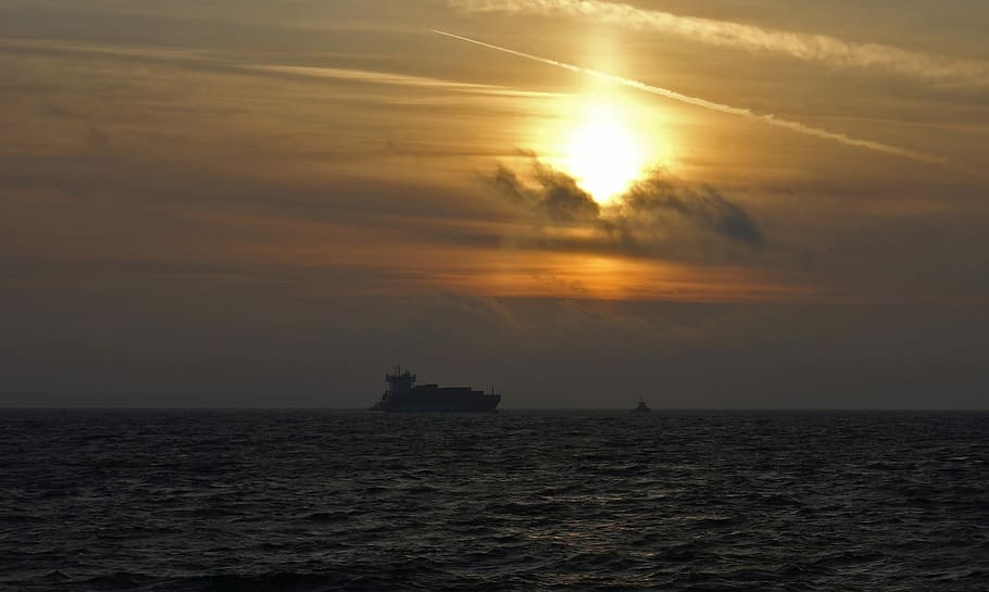 Ship, Sunset, Baltic Sea, the ship, sea, the baltic sea, view, water, boat, evening