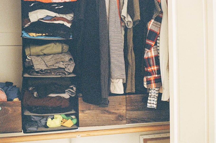 closet, clothes, shirts, pants, drawers, indoors, choice, shoe, order, variation